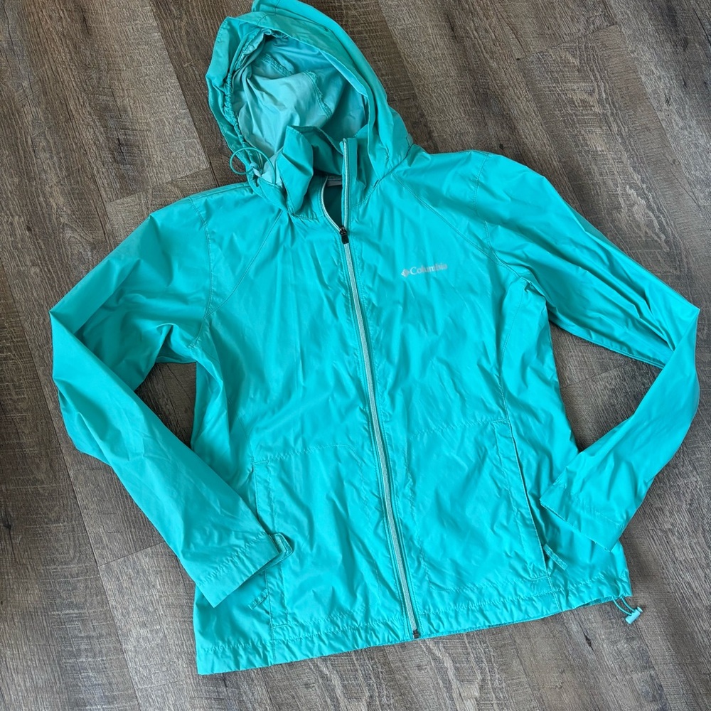 Columbia || Teal Hooded Light Windbreaker Rain Jacket